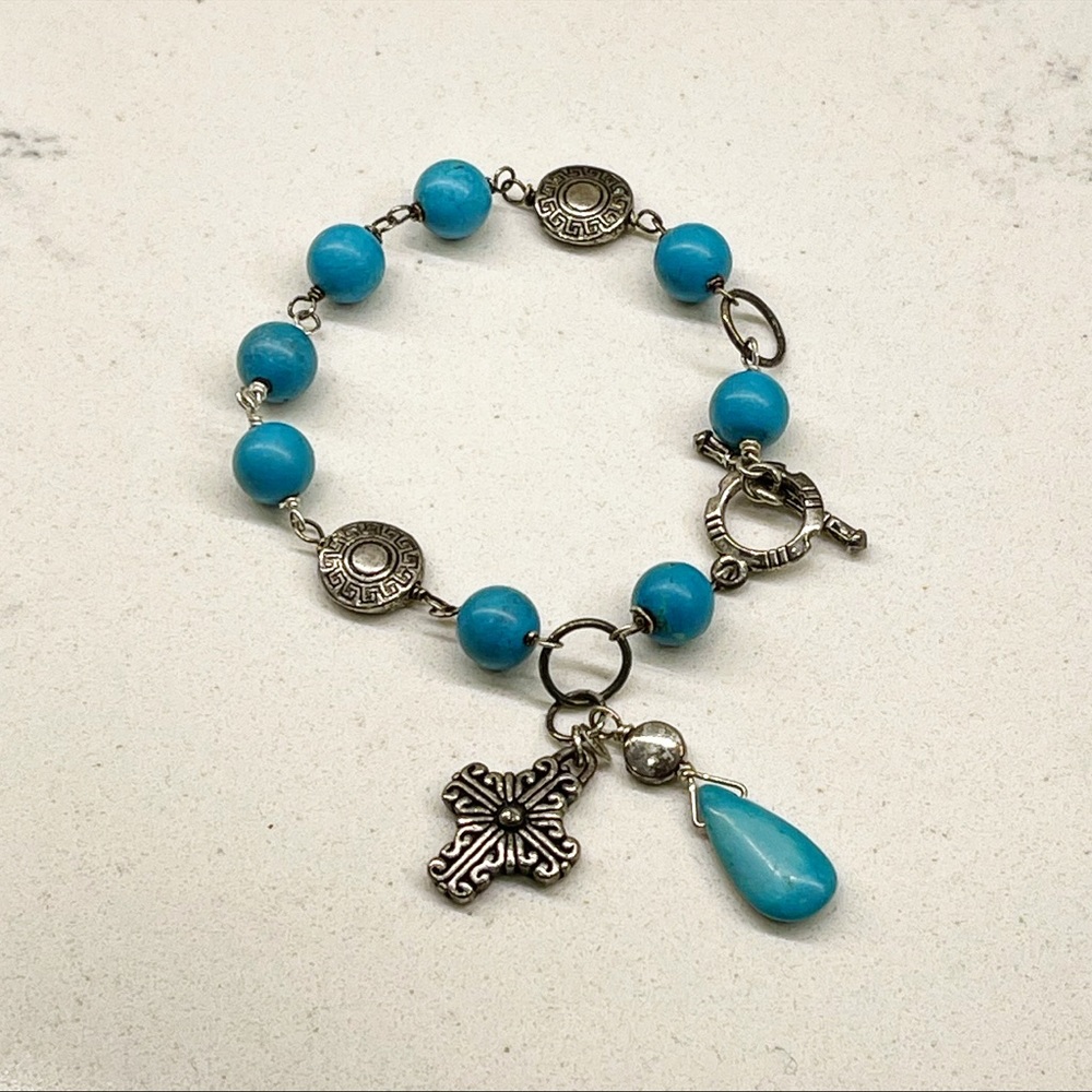 Handmade Natural Turquoise + Sterling Bracelet - Picture 8 of 9